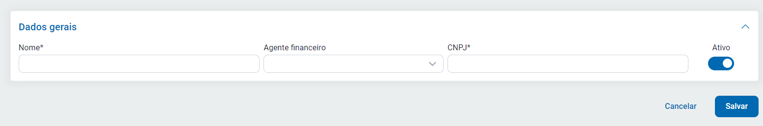 Dados da administradora de cartões