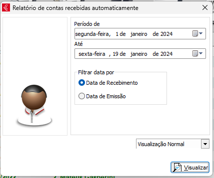 Filtros do relatório de recebimentos automáticos