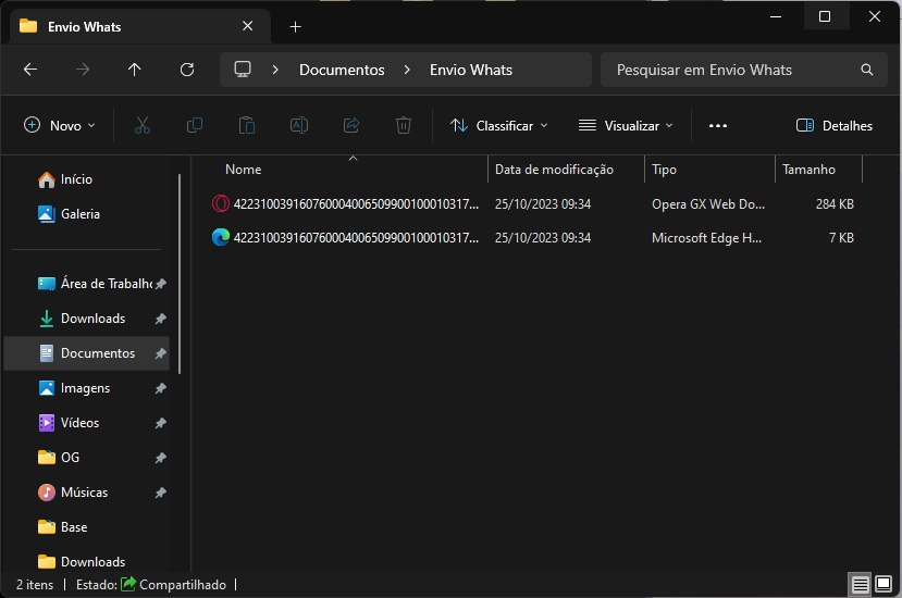 Arquivos PDF e XML na pasta de envio