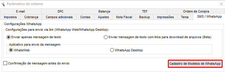 Cadastro de Modelos de WhatsApp