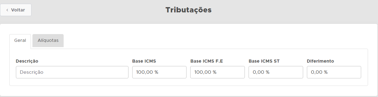 Cadastro de tributação