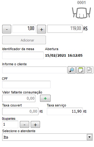 Opções da mesa