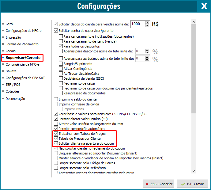Configurações da NFC-e
