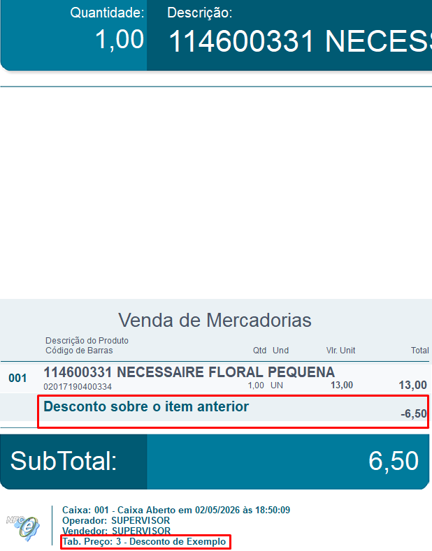 Desconto aplicado na NFC-e