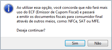 Confirmação da inativação da impressora fiscal