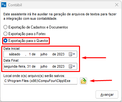 Exportação para o Questor