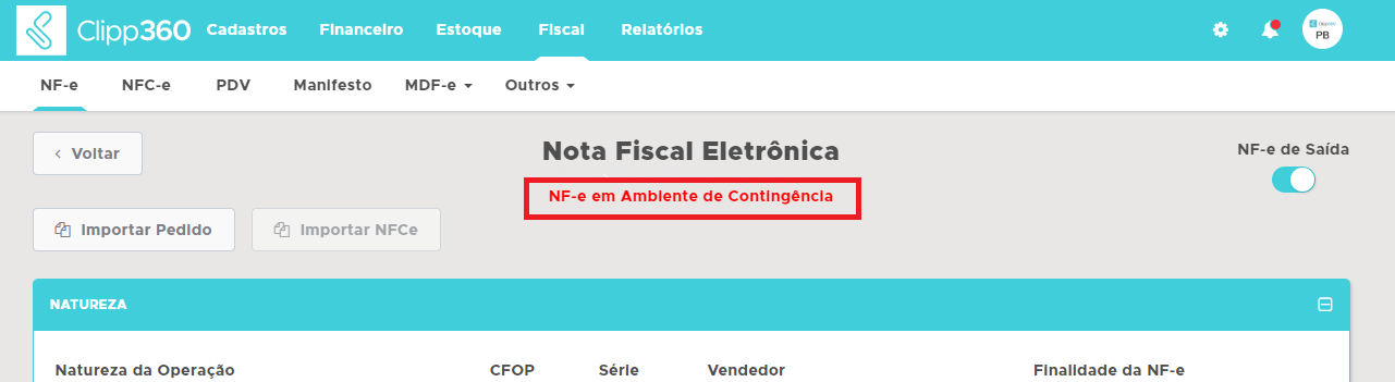 Emissao em contingencia ativa
