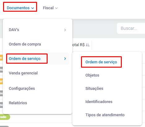Menu de lançamento da OS