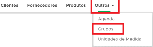 Menu Cadastros Outros Grupos