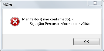 Mensagem de rejeição de percurso do MDF-e