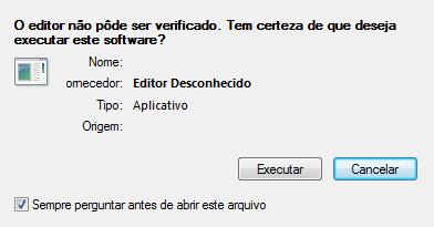 Confirmação para executar a instalação