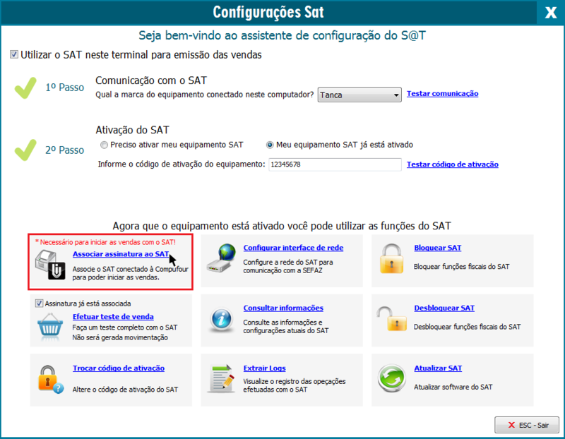 Associar assinatura do SAT