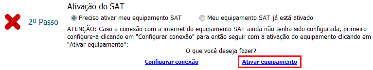 Ativar equipamento SAT