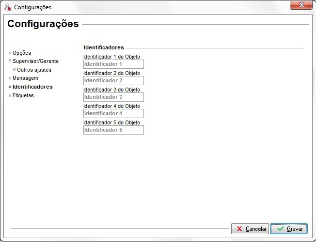Configuração dos identificadores