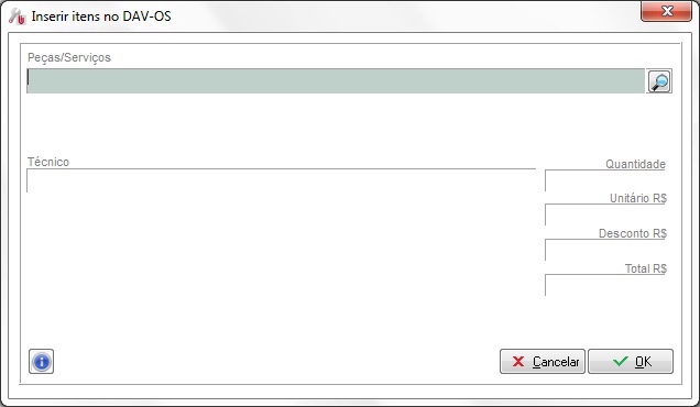 Inserir peças e serviços na OS