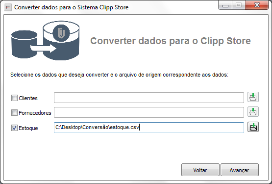 Selecionar módulos e arquivo CSV