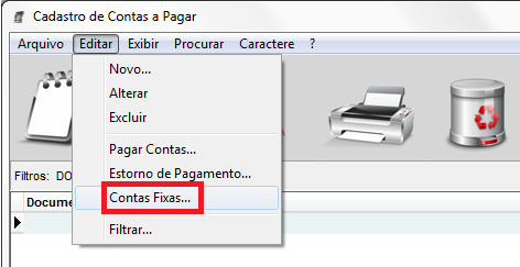 Menu Editar Contas Fixas
