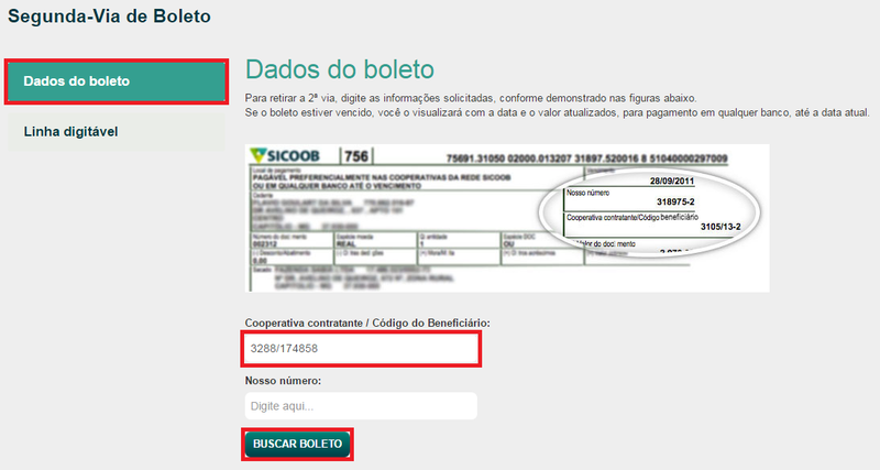 SICOOB dados do boleto