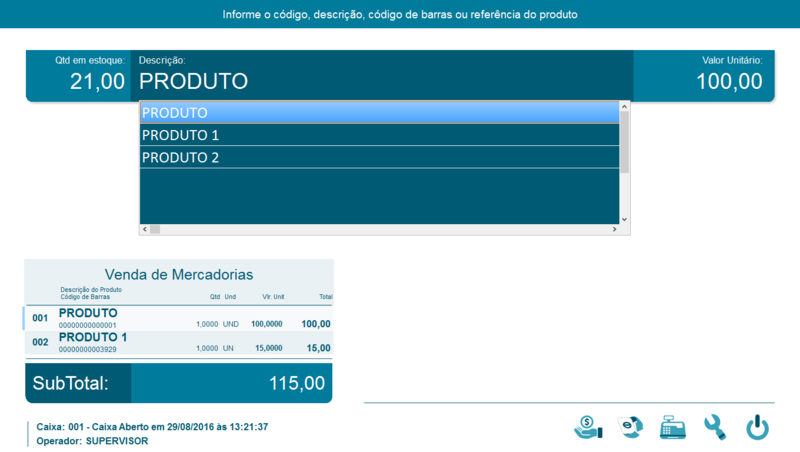 Lançamento do item na venda de NFC-e