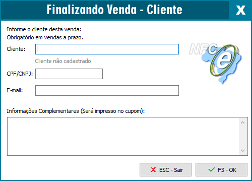 Informação do cliente na venda a prazo
