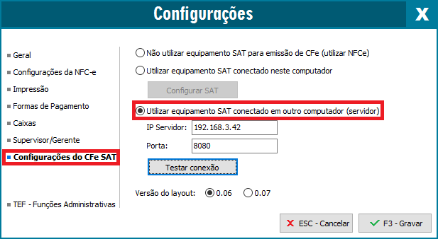 SAT conectado em outro computador