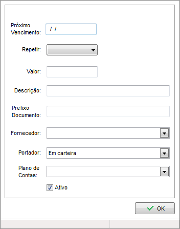 Janela de cadastro de contas fixas