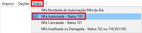 Menu Exibir - NFe Autorizada