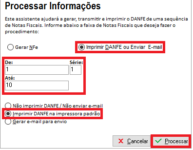 Configuração da sequência de DANFE