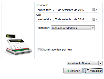 Período e vendedor do relatório