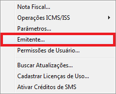 Menu Configurações Emitente