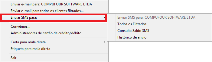 Enviar SMS para no módulo de Clientes