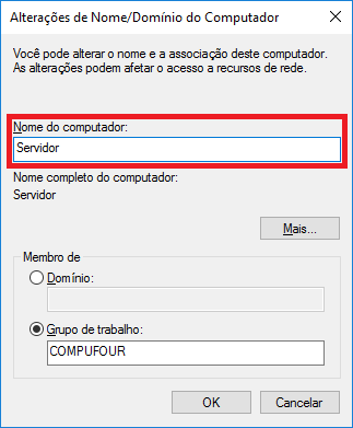 Campo Nome do computador