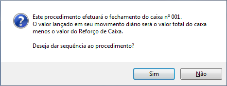 Confirmacao do fechamento de caixa