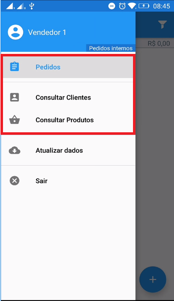 Menu de consultas do aplicativo