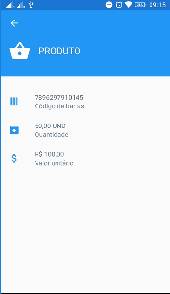 Cadastro de produto no aplicativo