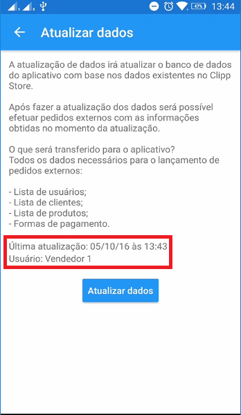 Informação da atualização