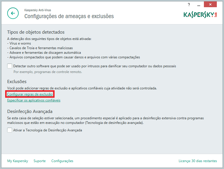 Configurar regras de exclusão