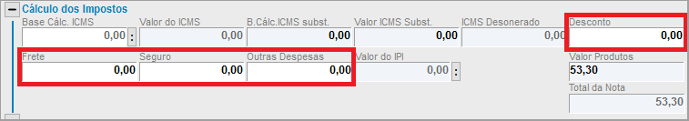 Valores adicionais da nota