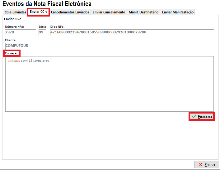 Enviar CC-e e processar