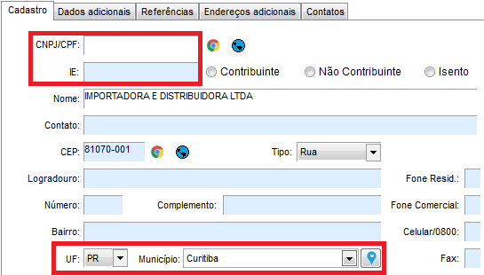 Cliente pessoa jurídica com Inscrição Estadual
