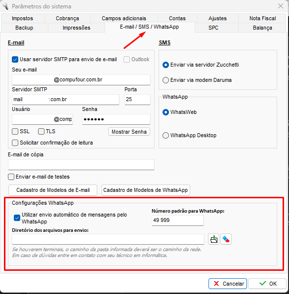 Configuração do envio automático por WhatsApp