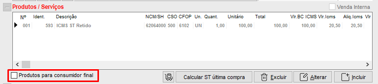 Opção Produtos para consumidor final