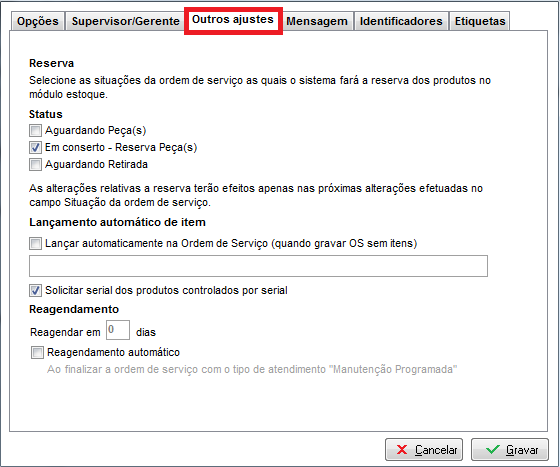 Aba Outros Ajustes da OS