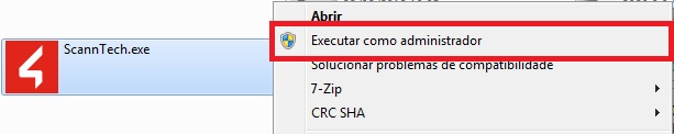 Executável ScannTech aberto como administrador