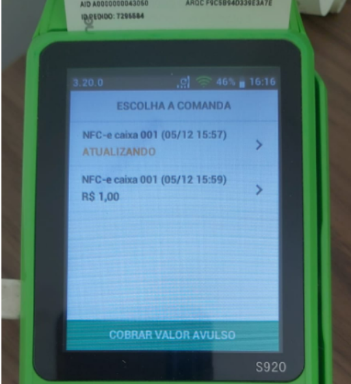 Transação pendente no POS
