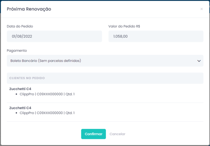 Renovações agendadas confirmadas