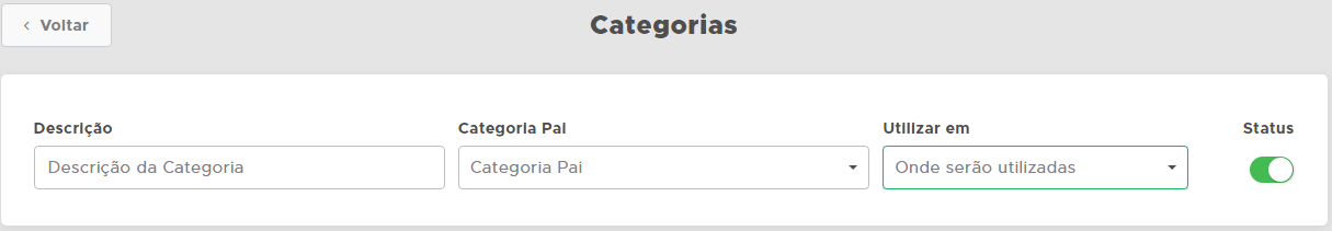Tela de cadastro de categoria