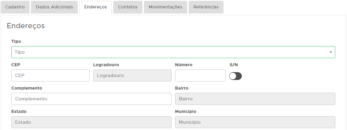 Aba Endereços