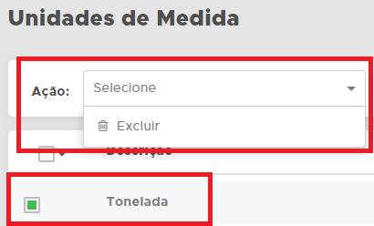 Excluir unidade de medida
