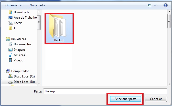 Selecionar pasta de backup